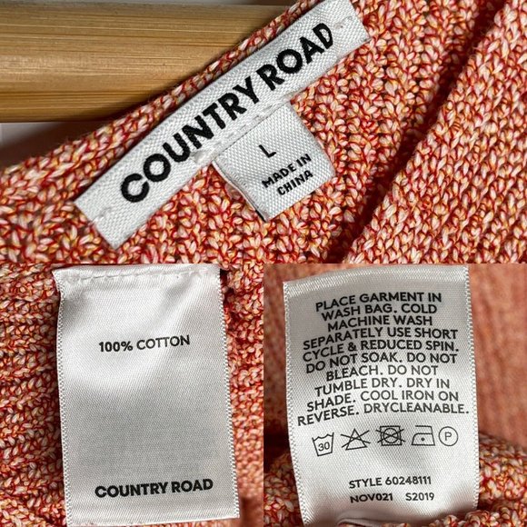 SOLD Country Road Orange Multi Knit Tank Top Size L Sleeveless V Neck Casual - Picture 12 of 13